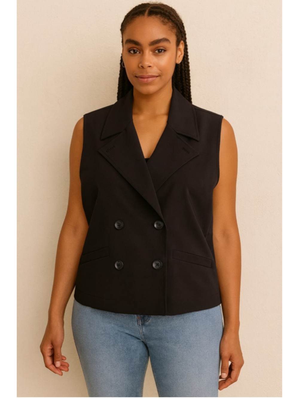 Halogen Sleeveless Double Breasted Vest Blazer Black Large NWT Chic